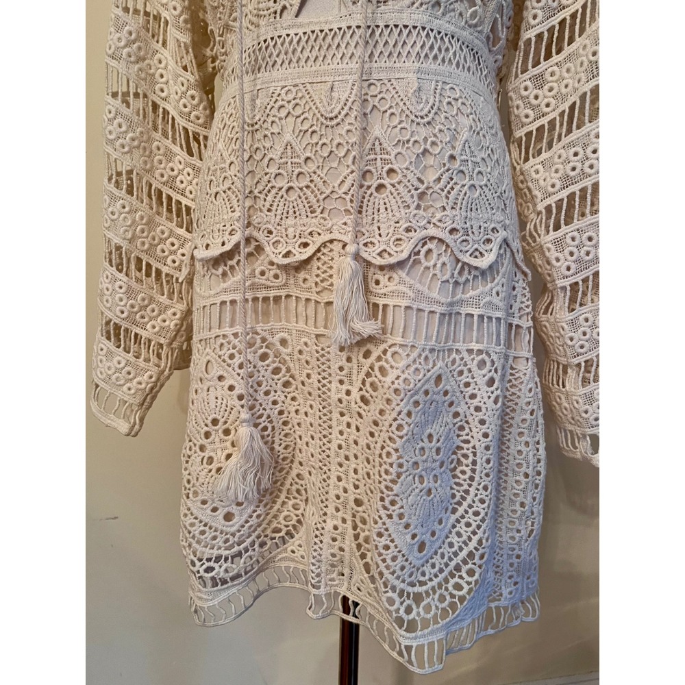 Jens Pirate Booty Isabella Crochet Lace Mini Dress Cream Boho Tassel Small - Picture 6 of 10